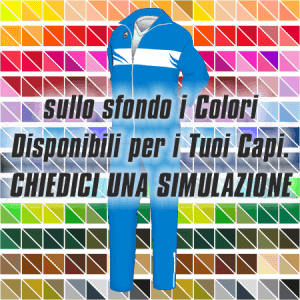 Tuta da rappresentanza articolo 1494 disegno (modello) 213 nel colore Azzurro-Bianco. Nello sfondo pantone con tutti i colori disponibili per creare il capo personalizzato. "Chiedi una simulazione".
