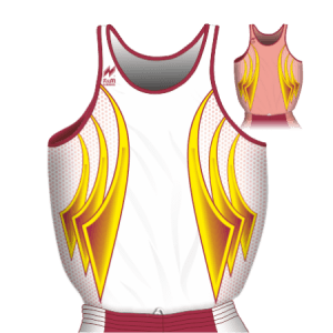 Canotta gara Uomo da Running, traspirante Hi-Performance. Articolo A237 colore bianco con disegno Bordeaux-Giallo e profili Bordeaux.