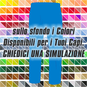 Pantalone leggero pre-post gara art. A3630 nel colore Azzurro con profilo laterale Bianco. Nello sfondo pantone con tutti i colori disponibili per creare il capo personalizzato. "Chiedi una simulazione".