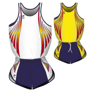 Completi gara Uomo da Running, traspirante Hi-Performance. Articolo A232+A332 colore Bianco-Blu-Rosso-Giallo e Giallo-Blu-Rosso.