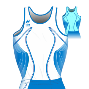 Canotta gara donna da Running traspirante Hi-Performance. Art. A2391Donna colore Bianco con disegno Azzurro.