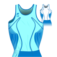 Canotta gara donna da Running traspirante Hi-Performance. Art. A2391Donna colore celeste-Azzurro e in miniatura colore Bianco con disegno Azzurro.