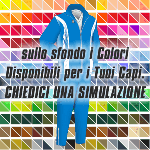 Tuta da rappresentanza articolo 1490 disegno (modello) 2390 nel colore Azzurro Royal-Bianco. Nello sfondo pantone con tutti i colori disponibili per creare il capo personalizzato. "Chiedi una simulazione".