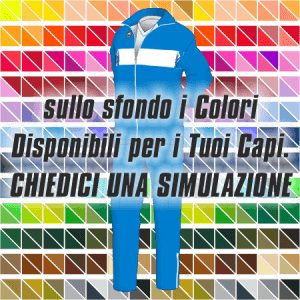 Tuta da rappresentanza articolo 1494 disegno (modello) 2390 nel colore Azzurro Royal-Bianco. Nello sfondo pantone con tutti i colori disponibili per creare il capo personalizzato. "Chiedi una simulazione".