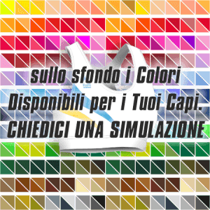 Top Gara Atletica Donna articolo 27 disegno 213Plus nel colore Bianco-Azzurro-Giallo. Nello sfondo pantone con tutti i colori disponibili per creare il capo personalizzato. "Chiedi una simulazione".