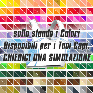 Top Gara Atletica Donna articolo 27 disegno 2391 nel colore Bianco-Azzurro. Nello sfondo pantone con tutti i colori disponibili per creare il capo personalizzato. "Chiedi una simulazione".