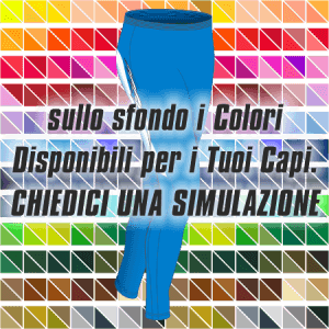 Fuseaux Running Articolo 42 Disegno (modello) 2390 nel colore Azzurro-Bianco. Nello sfondo pantone con tutti i colori disponibili per creare il capo personalizzato. "Chiedi una simulazione".