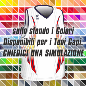 Maglia gara running traspirante smanicata. Articolo A232SM nel colore Bianco-Blu-Arancio. Nello sfondo pantone con tutti i colori disponibili per creare il capo personalizzato. "Chiedi una simulazione".