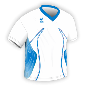 Maglia Gara Manica Corta traspirante per il running articolo A2391MM disegno (modello) 2391 nel colore Bianco-Azzurro.