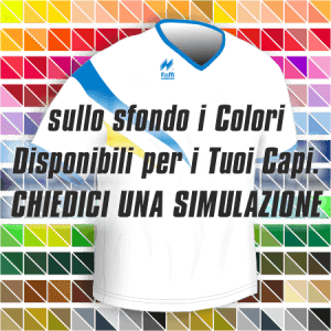 Maglia Gara Manica Corta traspirante per il running articolo A257 disegno (modello) 213Plus nel colore Bianco-Azzurro-Giallo. Nello sfondo pantone con tutti i colori disponibili per creare il capo personalizzato. "Chiedi una simulazione".
