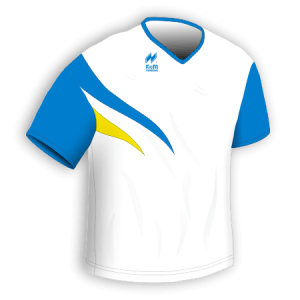 Maglia Gara Manica Corta traspirante per il running articolo A2570 disegno (modello) 213Plus nel colore Bianco-Azzurro-Giallo.