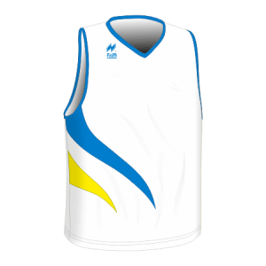 Maglia gara running traspirante Smanicata. Articolo A213PlusSM nel colore Bianco-Azzurro-Giallo.