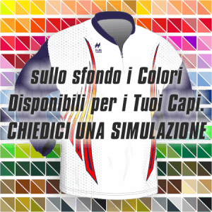 Maglia gara running traspirante Manica Lunga. Articolo A232ML nel colore Bianco-Blu-Arancio. Nello sfondo pantone con tutti i colori disponibili per creare il capo personalizzato. "Chiedi una simulazione".