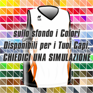 Maglia gara running traspirante smanicata. Articolo A2392SM nel colore Bianco-Nero-Arancio. Nello sfondo pantone con tutti i colori disponibili per creare il capo personalizzato. "Chiedi una simulazione".