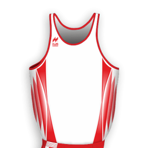 Canotta aderente slim-fit da corsa articolo A2500 disegno (modello) 246 nel colore Bianco-Rosso.