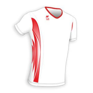 Maglia Aderente manica corta Slim-Fit per gara running, iper traspirante, Articolo a2670 modello (disegno) 246 nel colore Bianco con Disegno Rosso