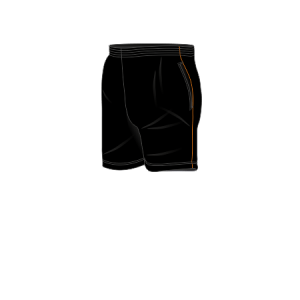 Pantaloncino pre-post gara art. A3631 nel colore Nero con profilo laterale Arancio.