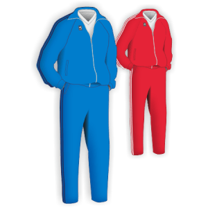 2 esempi di Tute da Rappresentanza articolo 146 nei colori Rosso con sopramanica Bianco e Azzurro Royal con sopramanica Blu.