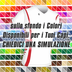 Maglia gara aderente manica corta, articolo A2670 Modello (disegno) 230 colore Bianco-Rosso-Grigio. Nello sfondo pantone con tutti i colori disponibili per creare il capo personalizzato. "Chiedi una simulazione"