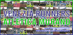 Raccolta di foto, strutturate a mosaico, degli atleti di Venezia Runners - Atletica Murano in gara, vestendo i capi di F&M Running