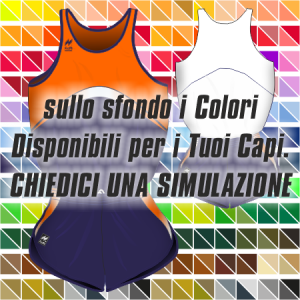 Completi gara Uomo da Running traspiranti Hi-Performance. Articolo A245+A345 una canotta con disegno "Boomerang" Arancione-Blu e l'altra Bianca con Boomerang Arancio-Blu. I pantaloncini gara sono blu-arancio. Nello sfondo pantone con tutti i colori disponibili per creare il capo personalizzato. "Chiedi una simulazione".